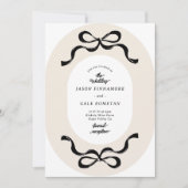 Moderne Black Cream Retro Bows Foto Hochzeit Einladung (Vorderseite)