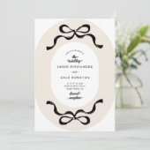 Moderne Black Cream Retro Bows Foto Hochzeit Einladung (Stehend Vorderseite)