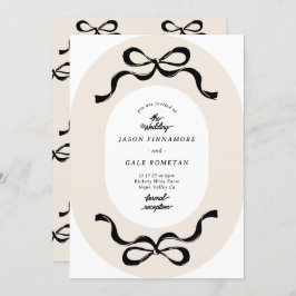 Moderne Black Cream Retro Bows Foto Hochzeit Einladung
