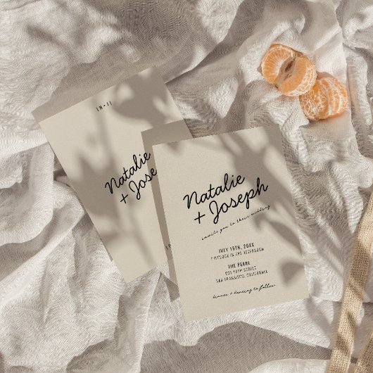 Moderne Black Cream Retro Whimsical Script Hochzei Einladung