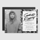 Moderne Black Dashed Grad Foto Party Magneteinladung (Vorne/Hinten)