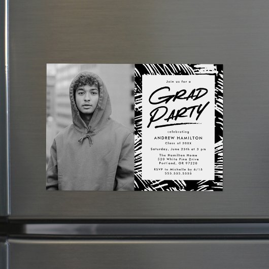 Moderne Black Dashed Grad Foto Party Magneteinladung