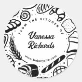 Moderne Black Doodles Bäckerei Border Kitchenette Runder Aufkleber (Vorderseite)