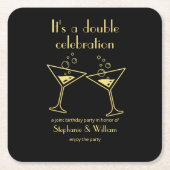 Moderne Black Double Celebration Joint Geburtstag Rechteckiger Pappuntersetzer (Vorderseite)