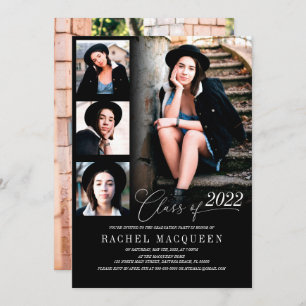 Moderne Black Five Foto Collage Graduation Party Einladung