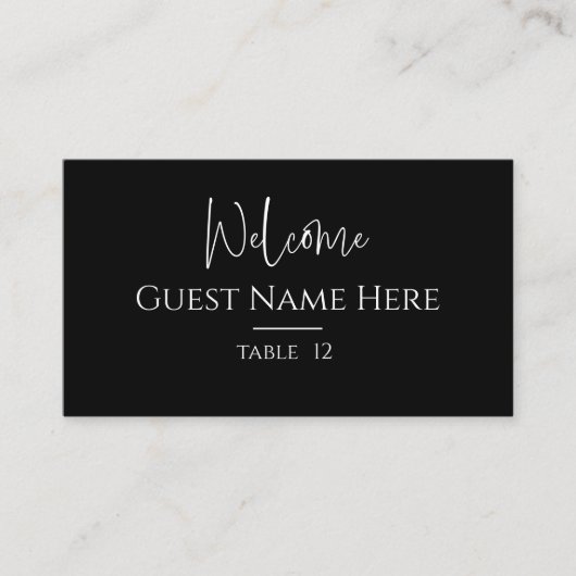 Moderne Black Flat Platzkarte (Vorderseite)