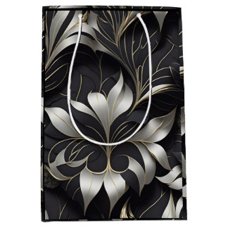 Moderne Black Floral Geschenktasche Mittlere Geschenktüte