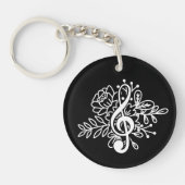 Moderne Black Floral Treble Clef Musik Schlüsselanhänger (Vorderseite)