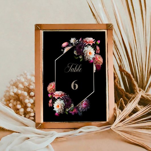 Moderne Black Floral Wedding Tischnummer