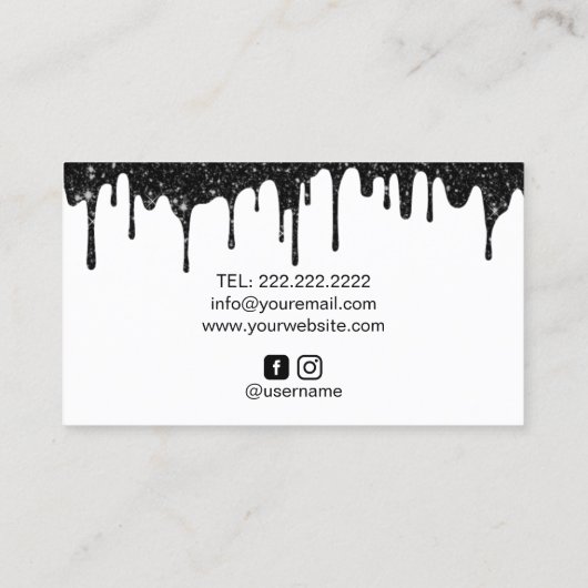 Moderne Black Galaxy Glitzer Tropfen Luxury Salon Visitenkarte (Rückseite)