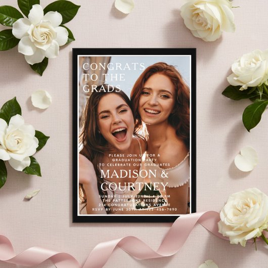 Moderne Black Gingham Foto Graduation Party Acryleinladungen