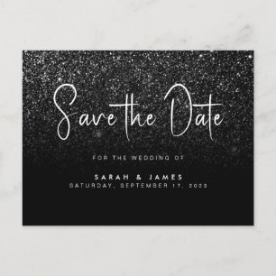 Moderne Black Glitzer Chic Wedding Save the Date Ankündigungspostkarte