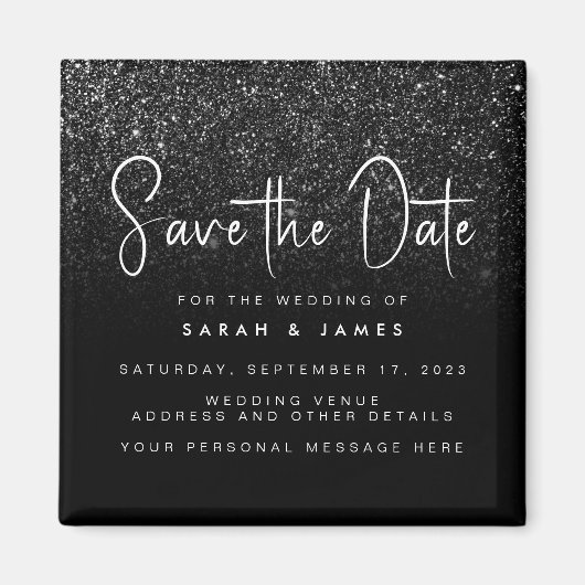 Moderne Black Glitzer Chic Wedding Save the Date Magnet (Vorne)