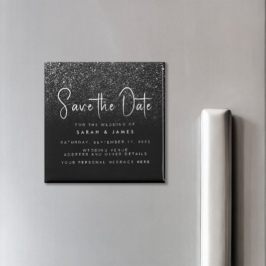 Moderne Black Glitzer Chic Wedding Save the Date Magnet
