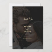 Moderne Black Gold 2 Foto Overlay-Hochzeit Dankeskarte (Vorderseite)