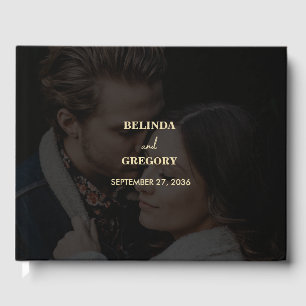 Moderne Black Gold 2 Foto Overlay-Hochzeit Gästebuch