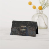 Moderne Black Gold 2 Foto Overlay-Hochzeit Platzkarte (Rückseite)