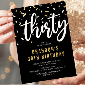 Moderne Black & Gold 30. Geburtstagsfeier Party Ei Einladung