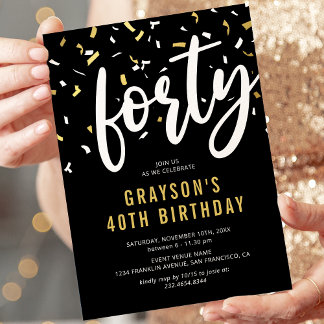 Moderne Black & Gold 40. Geburtstags-Party Einladu Einladung