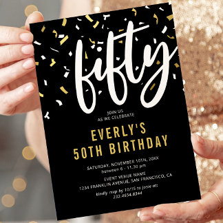 Moderne Black & Gold 50. Geburtstagsparty Einladun Einladung