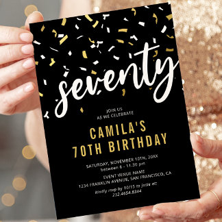 Moderne Black & Gold 70. Geburtstagsparty Einladun Einladung