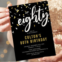 Moderne Black & Gold 80. Geburtstagsparty Einladun