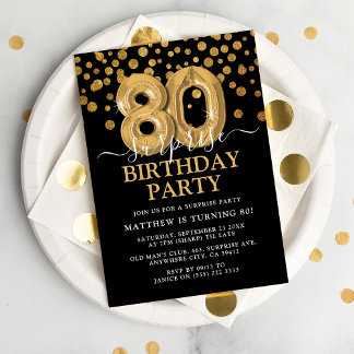 Moderne Black & Gold 80. Überraschung Geburtstagsp Einladung
