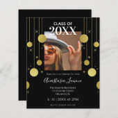 Moderne Black & Gold Abschluss Einladung (Vorne/Hinten)