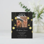 Moderne Black & Gold Abschluss Einladung (Stehend Vorderseite)