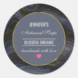 Moderne Black & Gold Agate Abstrakt Soap Runder Aufkleber