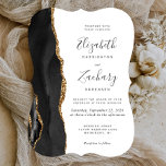 Moderne Black Gold Agate Bracket Wedding Einladung<br><div class="desc">Die links Seite dieses eleganten,  modernen Hochzeitseinladens besticht durch einen schwarzen Aquarellrahmen,  der mit vergoldetem Imitat bestickt ist. Der anpassbare Text kombiniert Handschrift,  Copperplate und kursiv Schriftart in Holzkohlegrau auf weißem Hintergrund. Auf der Rückseite ist ein passendes schwarz-goldfarbenes Agerat-Design zu sehen.</div>