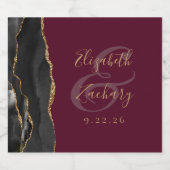 Moderne Black Gold Agate Burgundy Hochzeit Schaumweinetikett (Einzelnes Label)