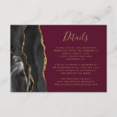 Moderne Black Gold Agate Burgundy Wedding Details Begleitkarte (Vorderseite)