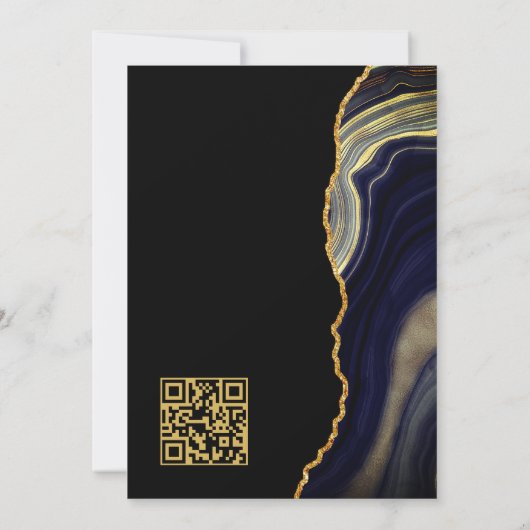 Moderne Black Gold Agate Custom QR Code Hochzeit Einladung (Rückseite)