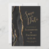 Moderne Black Gold Agate Dark Save the Date Card (Vorderseite)