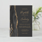 Moderne Black Gold Agate Dark Wedding Einladung (Stehend Vorderseite)