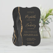 Moderne Black Gold Agate Dunkle Bracket Hochzeit Einladung (Stehend Vorderseite)