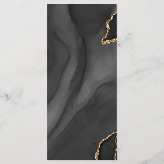 Moderne Black Gold Agate Emerald Green Wedding Menükarte (Rückseite)