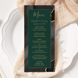 Moderne Black Gold Agate Emerald Green Wedding Menükarte
