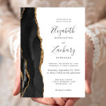 Moderne Black Gold Agate Hochzeit Einladung<br><div class="desc">Die links Seite dieses eleganten,  modernen Hochzeitseinladens besticht durch einen schwarzen Aquarellrahmen,  der mit vergoldetem Imitat bestickt ist. Der anpassbare Text kombiniert Handschrift,  Copperplate und kursiv Schriftart in Holzkohlegrau auf weißem Hintergrund. Auf der Rückseite ist ein passendes schwarz-goldfarbenes Agerat-Design zu sehen.</div>