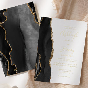 Moderne Black Gold Agate Hochzeit Folieneinladung