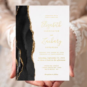 Moderne Black Gold Agate Hochzeit Folieneinladung