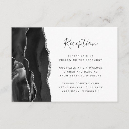 Moderne Black Gold Agate Hochzeitsempfehlung Begleitkarte (Vorderseite)