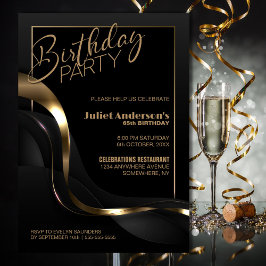 Moderne Black Gold aller Altersklassen Geburtstags Einladung