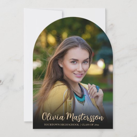 Moderne Black Gold Arch Foto Graduation Party Einladung (Vorderseite)