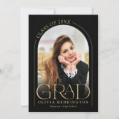 Moderne Black Gold Arch Foto Graduation Party Einladung (Vorderseite)