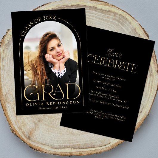 Moderne Black Gold Arch Foto Graduation Party Einladung