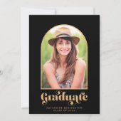 Moderne Black Gold Arch Foto Graduation Party Einladung (Vorderseite)