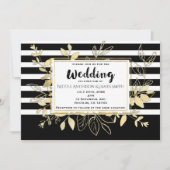 Moderne Black Gold Botanical Glamour Chic Wedding Einladung (Vorderseite)