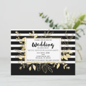 Moderne Black Gold Botanical Glamour Chic Wedding Einladung (Stehend Vorderseite)